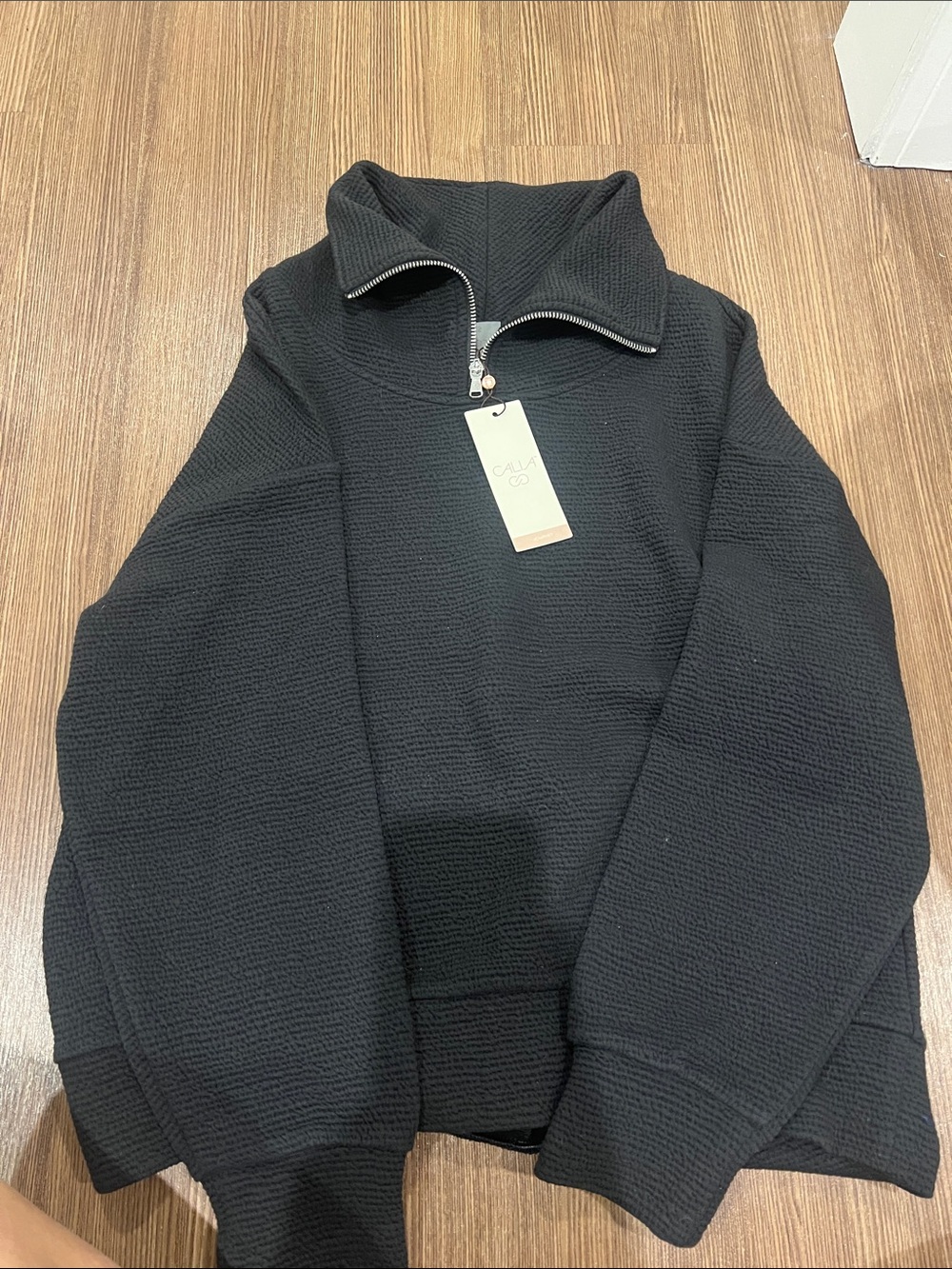 Alia Black Half-Zip Textured Pullover